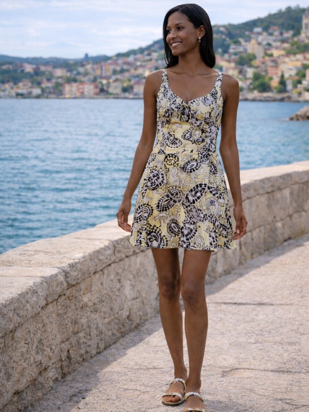 Alberto Makali Floral Mini Dress Yellow Sleeveless Lined